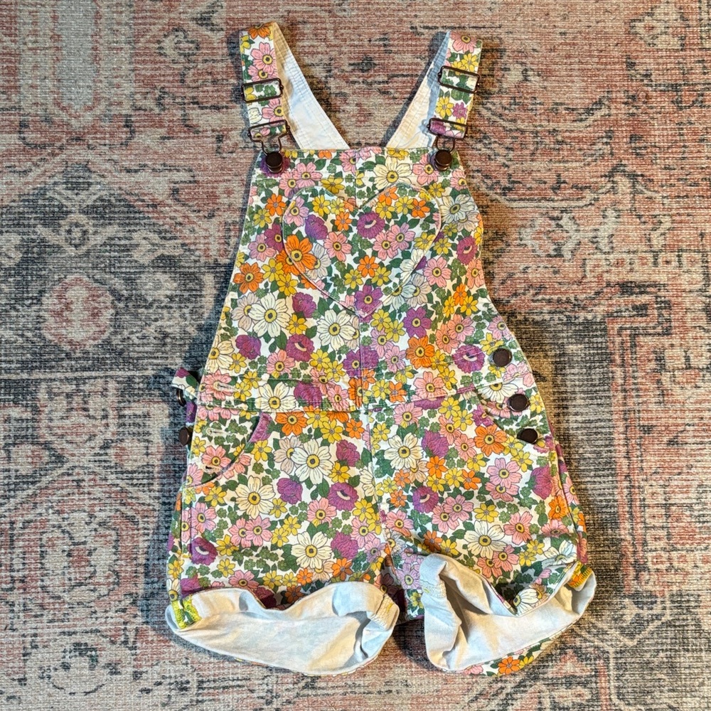 Boden floral shortalls with heart pockets